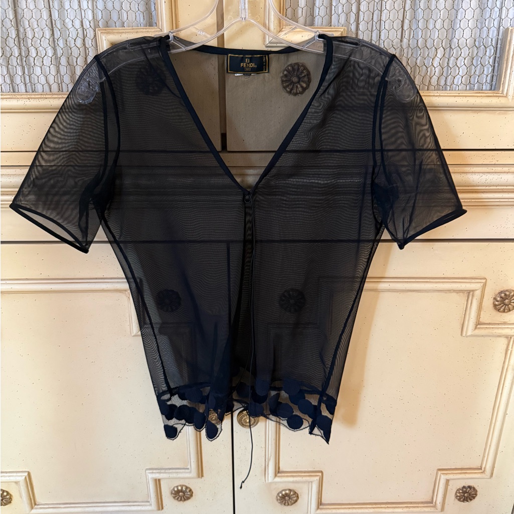 Fendi Sheer Black Mesh Short Sleeve Top